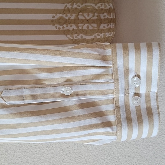 Chico's No Iron Embroidred Scalloped Hem Striped Button Down Shirt Size XL/18 - Picture 3 of 7